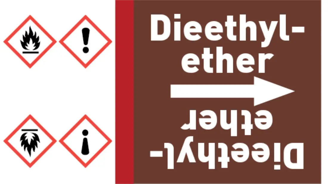 Kennzeichnungsband Dieethylether braun/weiß bis Ø 50 mm 33 m/Rolle Kennzeichnungsband Dieethylether braun/weiß bis Ø 50 mm 33 m/Rolle