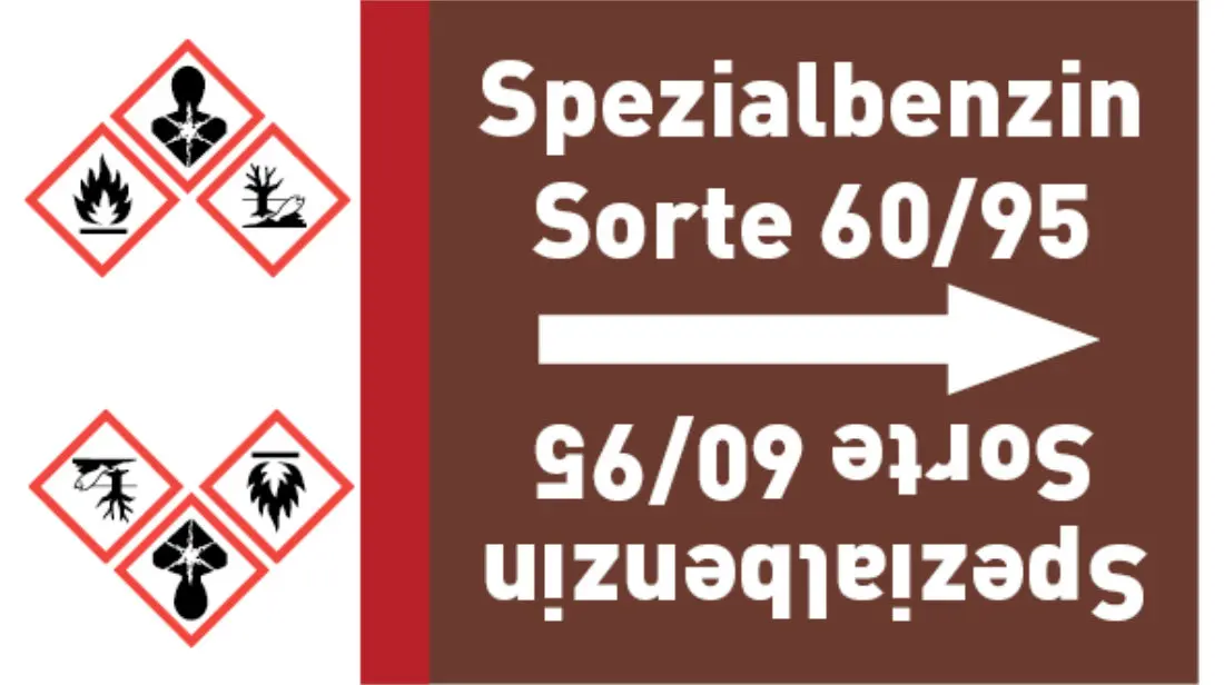 Kennzeichnungsband Spezialbenzin Sorte 60/95 braun/weiß bis Ø 50 mm 33 m/Rolle Kennzeichnungsband Spezialbenzin Sorte 60/95 braun/weiß bis Ø 50 mm 33 m/Rolle