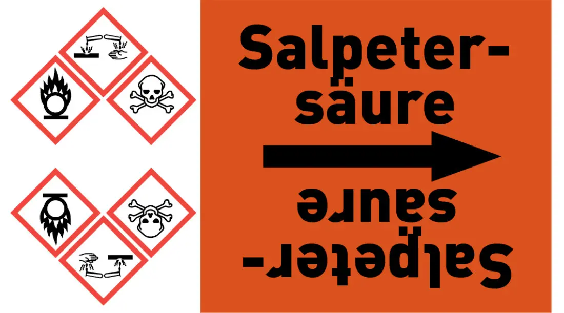 Kennzeichnungsband Salpetersäure orange/schwarz ab Ø 50 mm 33 m/Rolle Kennzeichnungsband Salpetersäure orange/schwarz ab Ø 50 mm 33 m/Rolle