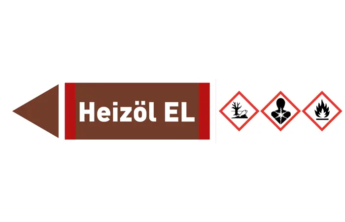 Pfeil links Heizöl EL braun/weiß 125x25 mm Pfeil links Heizöl EL braun/weiß 125x25 mm