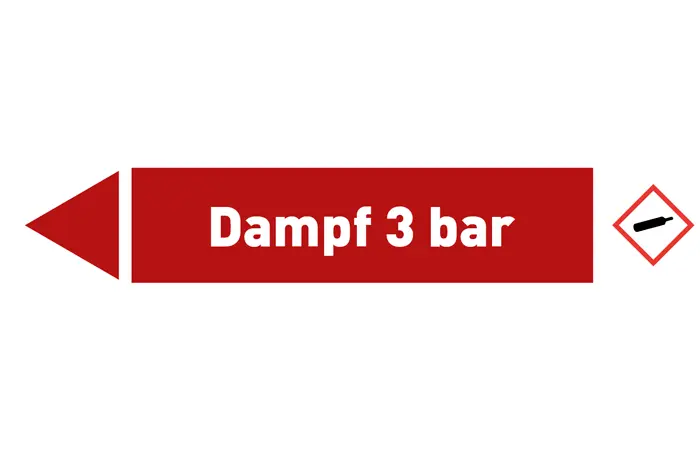 Pfeil links Dampf 3 bar rot/weiß 125x25 mm