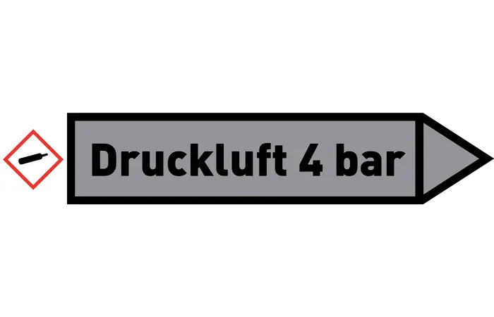 Pfeil rechts Druckluft 4 bar grau/schwarz 215x40 mm Pfeil rechts Druckluft 4 bar grau/schwarz 215x40 mm