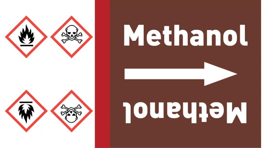 Kennzeichnungsband Methanol braun/weiß ab Ø 50 mm 33 m/Rolle Kennzeichnungsband Methanol braun/weiß ab Ø 50 mm 33 m/Rolle