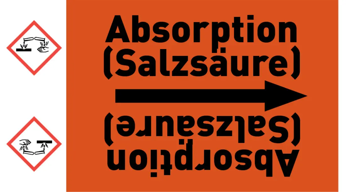 Kennzeichnungsband Absorption (Salzsäure) orange/schwarz ab Ø 50 mm 33 m/Rolle Kennzeichnungsband Absorption (Salzsäure) orange/schwarz ab Ø 50 mm 33 m/Rolle