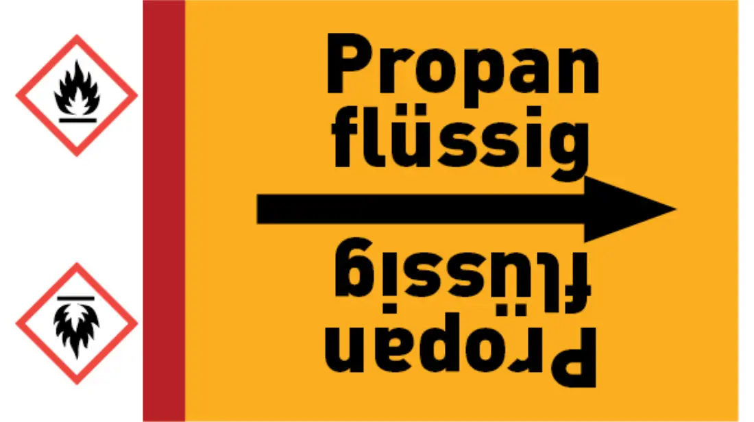 Kennzeichnungsband Propan flüssig gelb/schwarz bis Ø 50 mm 33 m/Rolle Kennzeichnungsband Propan flüssig gelb/schwarz bis Ø 50 mm 33 m/Rolle