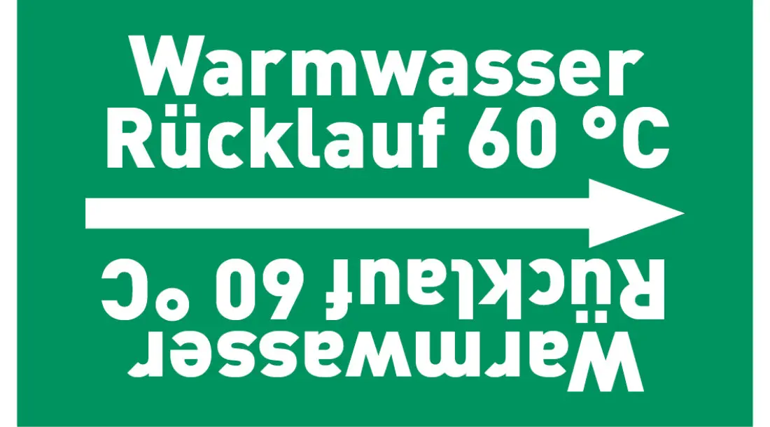 Kennzeichnungsband Warmwasser Rücklauf 60 °C grün/weiß ab Ø 50 mm 33 m/Rolle Kennzeichnungsband Warmwasser Rücklauf 60 °C grün/weiß ab Ø 50 mm 33 m/Rolle