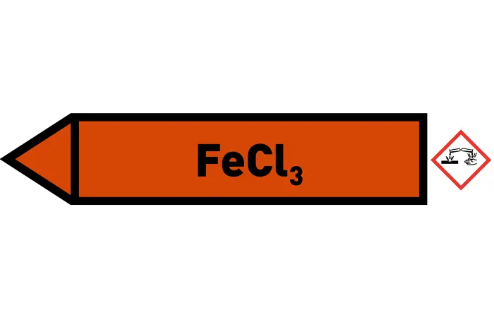 Pfeil links Fe Cl3 orange/schwarz 215x40 mm Pfeil links Fe Cl3 orange/schwarz 215x40 mm