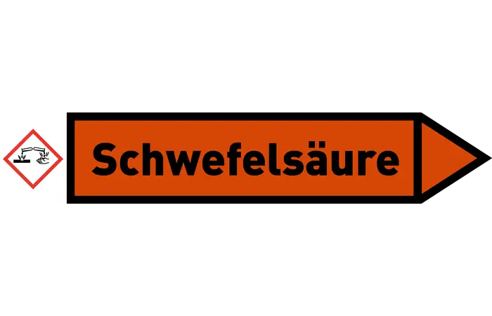 Pfeil rechts Schwefelsäure orange/schwarz 215x40 mm Pfeil rechts Schwefelsäure orange/schwarz 215x40 mm