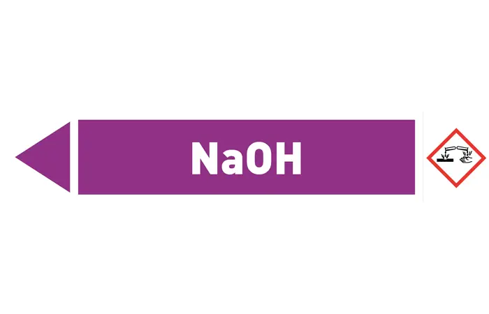 Pfeil links NaOH violett/weiß 215x40 mm