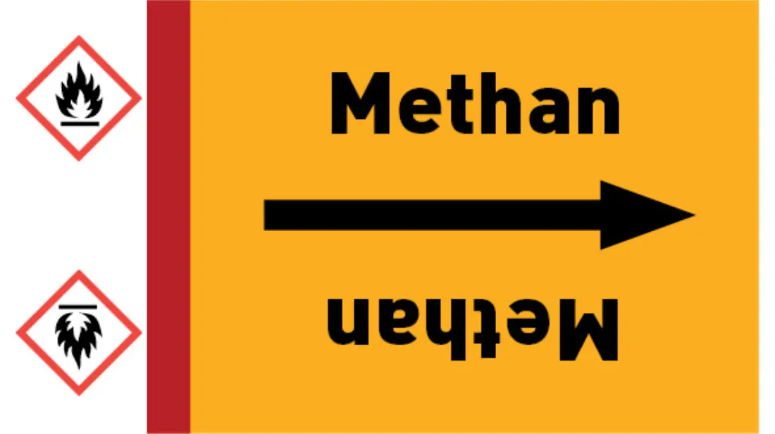 Kennzeichnungsband Methan gelb/schwarz bis Ø 50 mm 33 m/Rolle Kennzeichnungsband Methan gelb/schwarz bis Ø 50 mm 33 m/Rolle