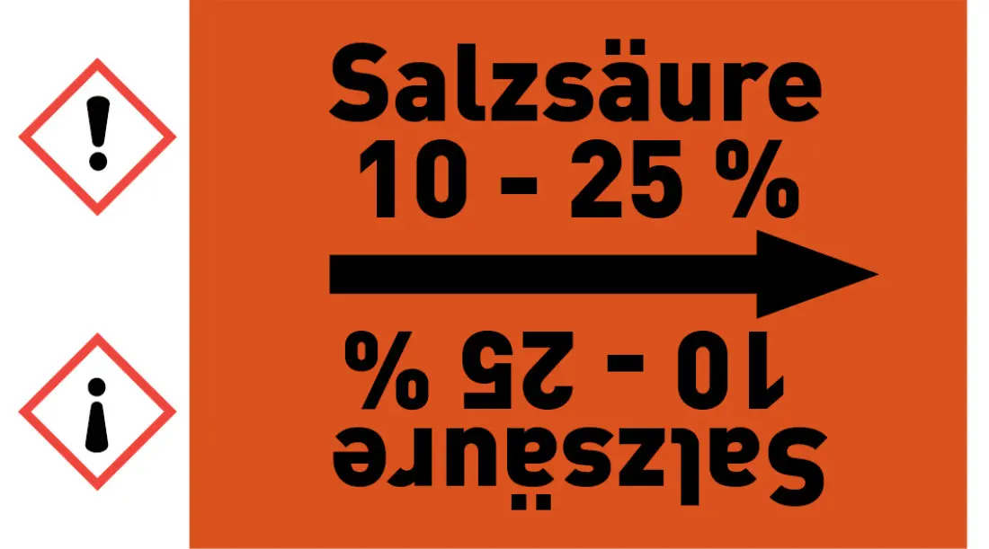 Kennzeichnungsband Salzsäure 10 - 25 % orange/schwarz ab Ø 50 mm 33 m/Rolle Kennzeichnungsband Salzsäure 10 - 25 % orange/schwarz ab Ø 50 mm 33 m/Rolle