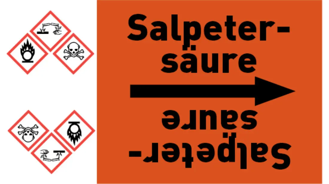 Kennzeichnungsband Salpetersäure orange/schwarz bis Ø 50 mm 33 m/Rolle Kennzeichnungsband Salpetersäure orange/schwarz bis Ø 50 mm 33 m/Rolle