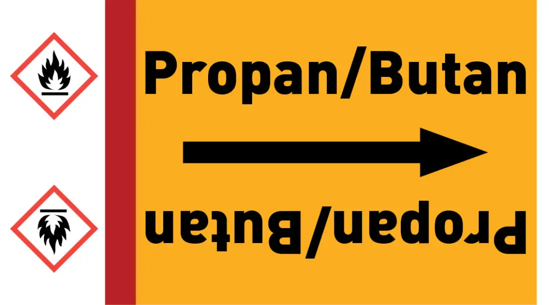 Kennzeichnungsband Propan/Butan gelb/schwarz ab Ø 50 mm 33 m/Rolle Kennzeichnungsband Propan/Butan gelb/schwarz ab Ø 50 mm 33 m/Rolle