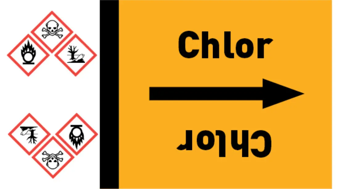 Kennzeichnungsband Chlor gelb/schwarz bis Ø 50 mm 33 m/Rolle Kennzeichnungsband Chlor gelb/schwarz bis Ø 50 mm 33 m/Rolle