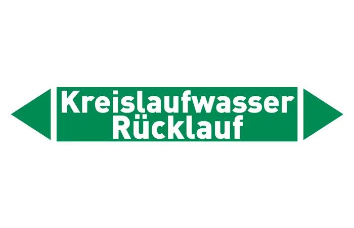 Pfeil Kreislaufwasser Rücklauf grün/weiß 215x40 mm Pfeil Kreislaufwasser Rücklauf grün/weiß 215x40 mm