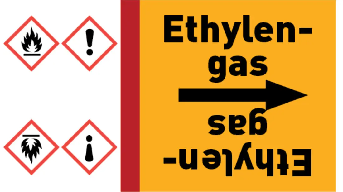 Kennzeichnungsband Ethylengas gelb/schwarz bis Ø 50 mm 33 m/Rolle Kennzeichnungsband Ethylengas gelb/schwarz bis Ø 50 mm 33 m/Rolle