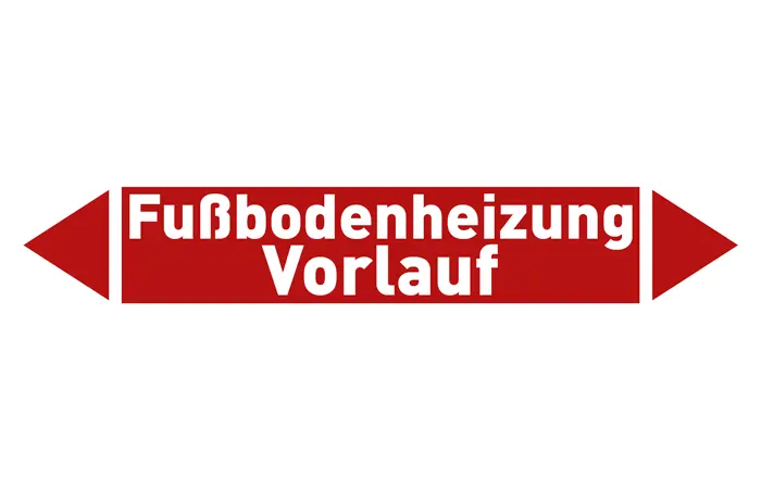 Pfeil Fußbodenheizung Vorlauf rot/weiß 215x40 mm Pfeil Fußbodenheizung Vorlauf rot/weiß 215x40 mm