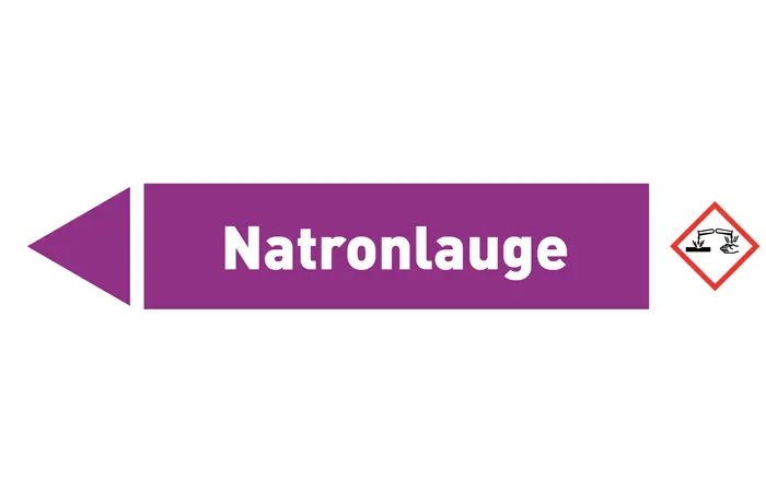 Pfeil links Natronlauge violett/weiß 125x25 mm Pfeil links Natronlauge violett/weiß 125x25 mm
