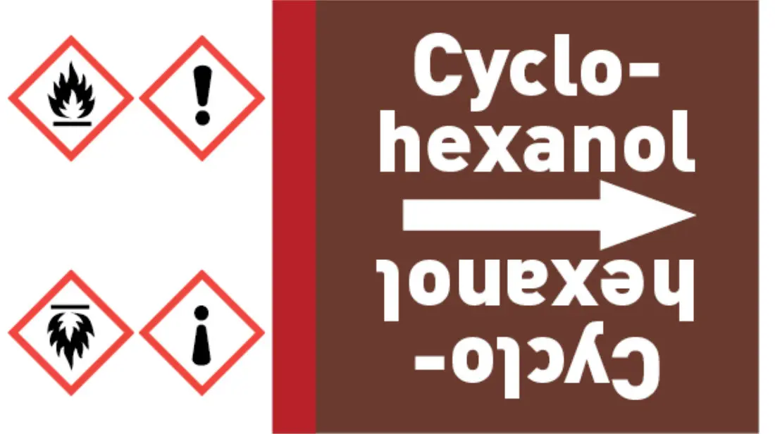 Kennzeichnungsband Cyclohexanol braun/weiß bis Ø 50 mm 33 m/Rolle Kennzeichnungsband Cyclohexanol braun/weiß bis Ø 50 mm 33 m/Rolle