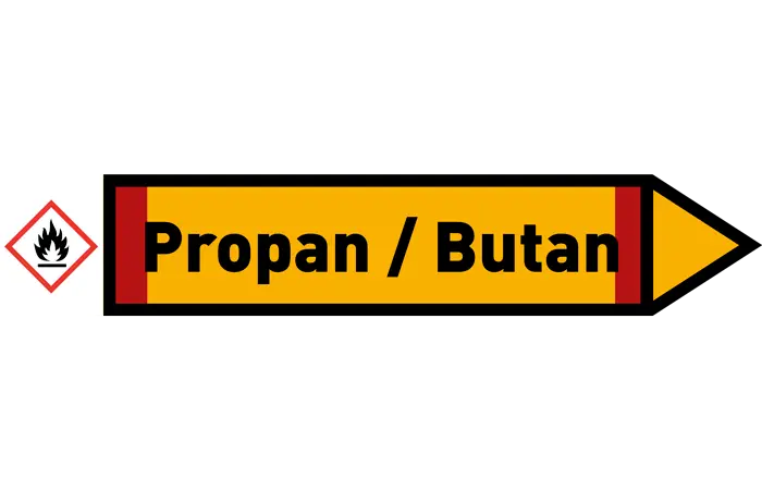 Pfeil rechts Propan / Butan gelb/schwarz 215x40 mm Pfeil rechts Propan / Butan gelb/schwarz 215x40 mm
