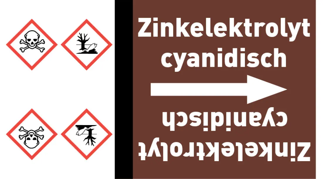 Kennzeichnungsband Zinkelektrolyt cyanidisch braun/weiß ab Ø 50 mm 33 m/Rolle Kennzeichnungsband Zinkelektrolyt cyanidisch braun/weiß ab Ø 50 mm 33 m/Rolle
