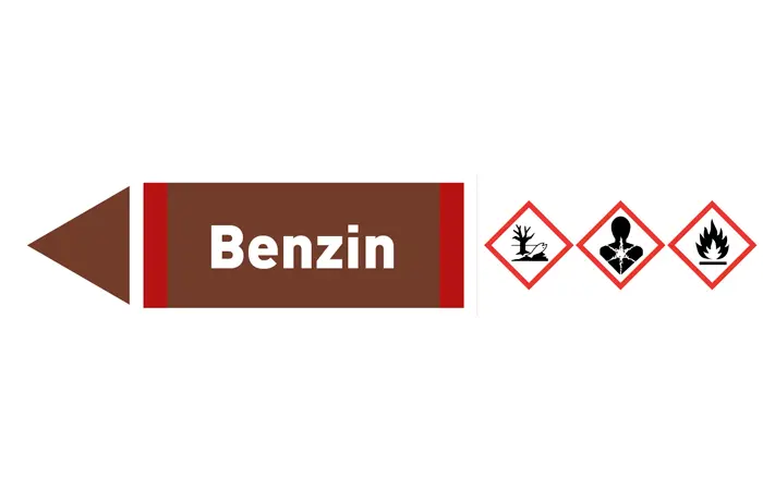 Pfeil links Benzin braun/weiß 125x25 mm Pfeil links Benzin braun/weiß 125x25 mm