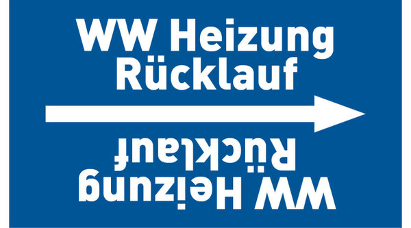 Kennzeichnungsband WW Heizung Rücklauf blau/weiß, ab Ø 50 mm 33 m/Rolle