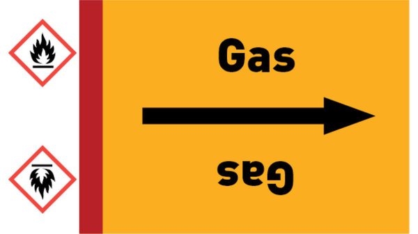 Kennzeichnungsband Gas gelb/schwarz, bis Ø 50 mm 33 m/Rolle