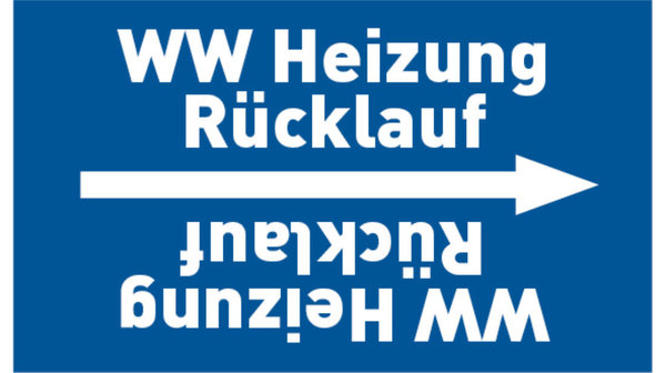Kennzeichnungsband WW Heizung Rücklauf blau/weiß, bis Ø 50 mm 33 m/Rolle