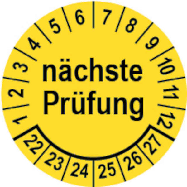Prüfplakette Ø 30 mm "nächste Prüfung" gelb/schwarz; 1 VPE (200 Stück)