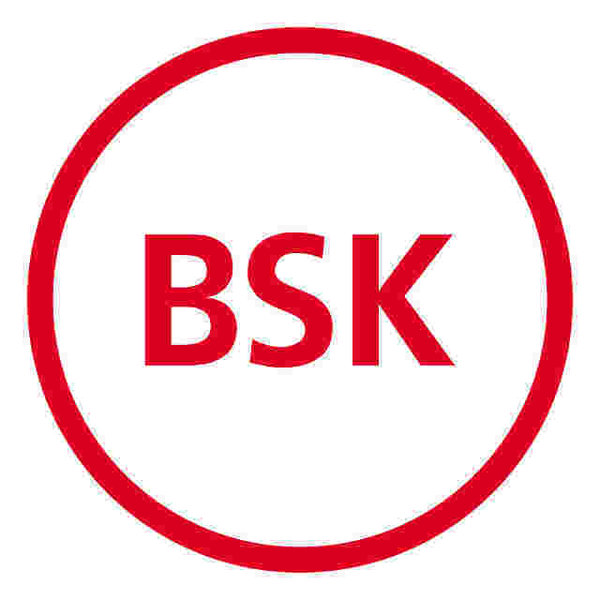 Plakette Ø 25 mm "BSK" weiß/rot; 1 VPE (200 Stück)