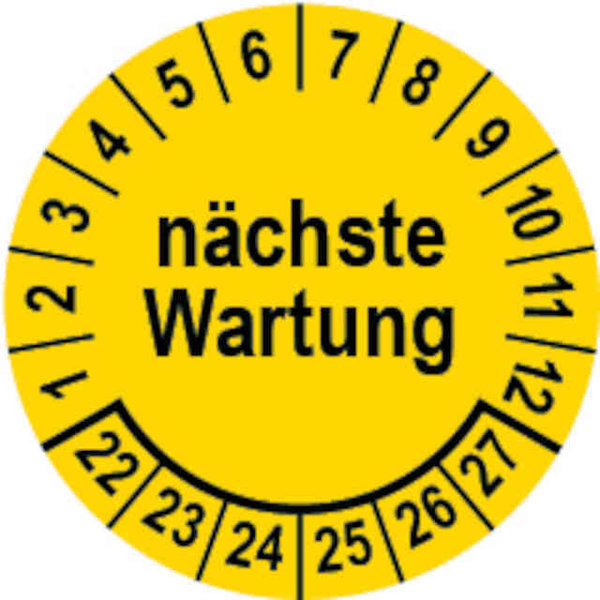 Prüfplakette Ø 20 mm "nächste Wartung" gelb/schwarz; 1 VPE (200 Stück)