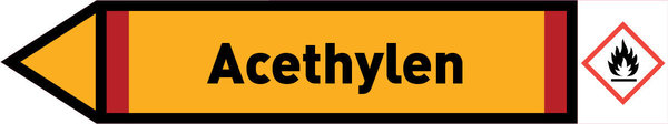 Pfeil links Acethylen gelb/schwarz 215x40 mm