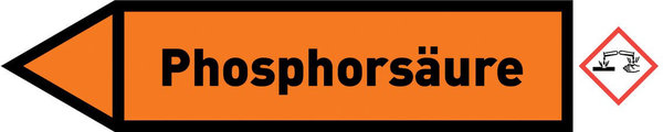 Pfeil links Phosphorsäure orange/schwarz 125x25 mm
