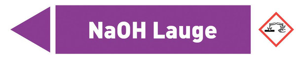 Pfeil links NaOH Lauge violett/weiß 125x25 mm