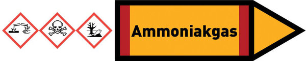 Pfeil rechts Ammoniakgas gelb/schwarz 125x25 mm