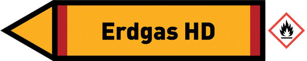 Pfeil links Erdgas HD gelb/schwarz 125x25 mm