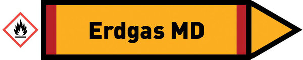 Pfeil rechts Erdgas MD gelb/schwarz 125x25 mm