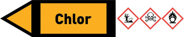 Pfeil links Chlor gelb/schwarz 125x25 mm