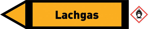 Pfeil links Lachgas gelb/schwarz 125x25 mm