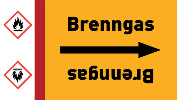 Kennzeichnungsband Brenngas gelb/schwarz ab Ø 50 mm 33 m/Rolle