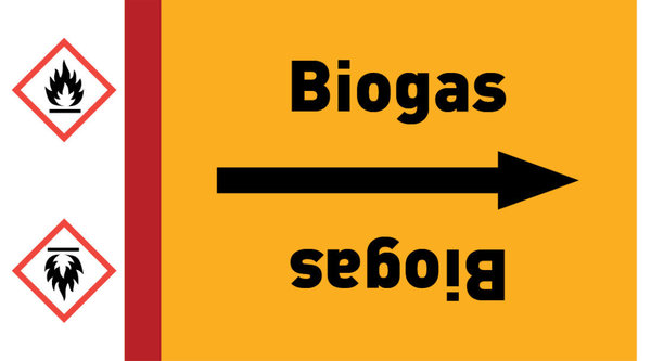 Kennzeichnungsband Biogas gelb/schwarz ab Ø 50 mm 33 m/Rolle