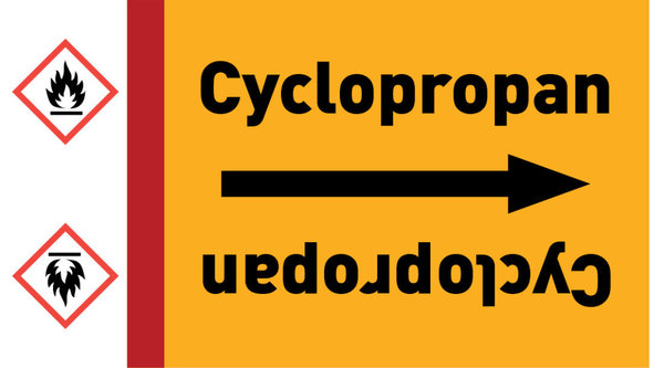 Kennzeichnungsband Cyclopropan gelb/schwarz ab Ø 50 mm 33 m/Rolle