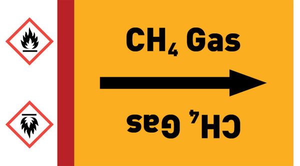 Kennzeichnungsband CH4 Gas gelb/schwarz ab Ø 50 mm 33 m/Rolle