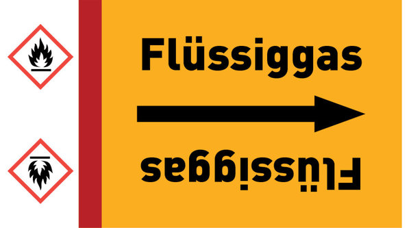 Kennzeichnungsband Flüssiggas gelb/schwarz ab Ø 50 mm 33 m/Rolle