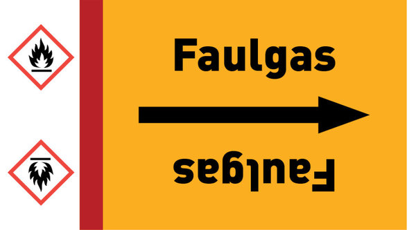 Kennzeichnungsband Faulgas gelb/schwarz ab Ø 50 mm 33 m/Rolle