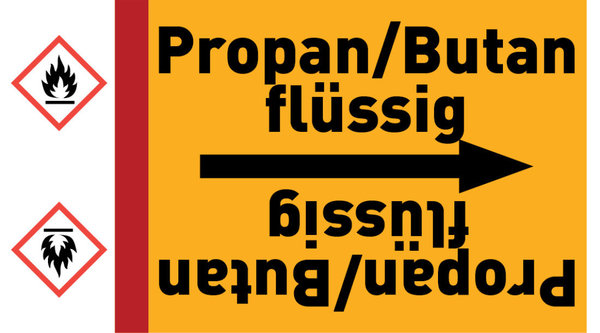 Kennzeichnungsband Propan/Butan flüssig gelb/schwarz ab Ø 50 mm 33 m/Rolle