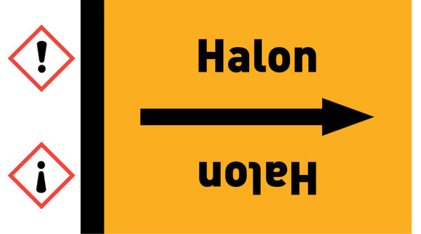 Kennzeichnungsband Halon gelb/schwarz ab Ø 50 mm 33 m/Rolle