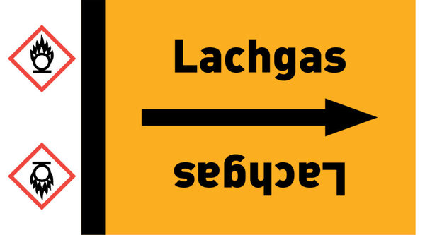 Kennzeichnungsband Lachgas gelb/schwarz ab Ø 50 mm 33 m/Rolle