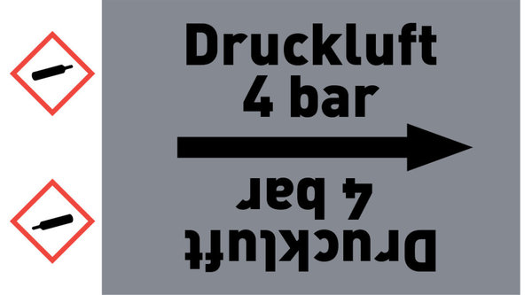 Kennzeichnungsband Druckluft 4 bar grau/schwarz ab Ø 50 mm 33 m/Rolle
